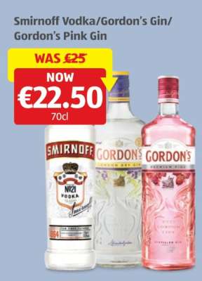 Smirnoff Vodka/Gordon’s Gin/Gordon’s Pink Gin