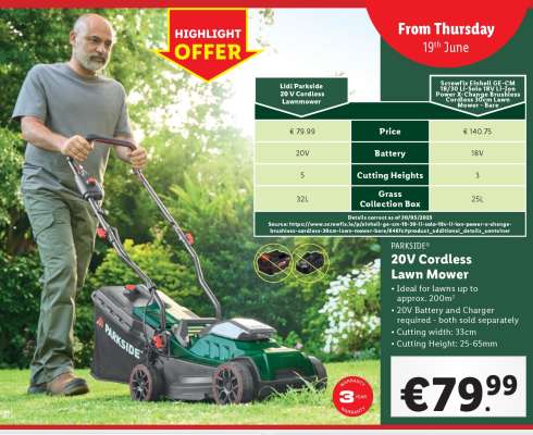 PARKSIDE 20V Cordless Lawn Mower